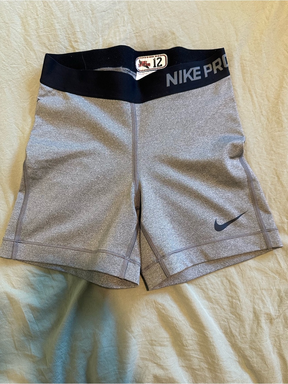 Nike Pro Gray Athletic Shorts with Black Waistband